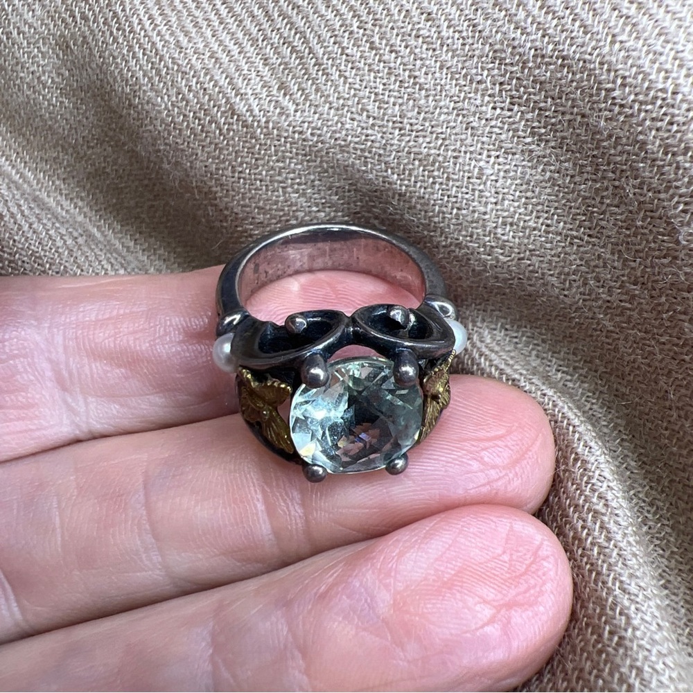 Ann king sterling silver 18K green amethyst/prasiolite pearl butterfly ring - Picture 13 of 16